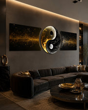 Golden Black Yin Yang Balance 3 Piece Glass Wall Art