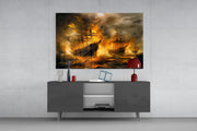 Navy in Flames Glass Wall Art || Designer Collection