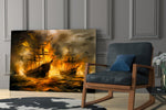 Navy in Flames Glass Wall Art || Designer Collection