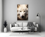 The White Wolf's Gaze Glass Wall Art || Designer Collection