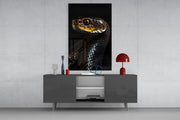 Golden-Eyed Black Snake Glass Wall Art || Designer Collection