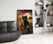 Autumn Cat Glass Wall Art || Designer Collection
