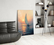 Sunset Sailboat Glass Wall Art || Designer Collection