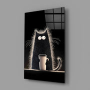 Coffee Lover Cat Glass Wall Art || Designer Collection