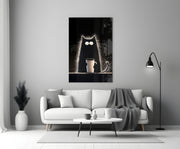 Coffee Lover Cat Glass Wall Art || Designer Collection