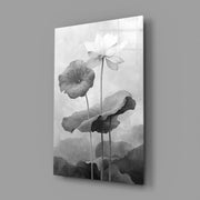 Black and White Water Lily Glass Wall Art || Designer Collection