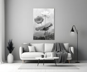 Black and White Water Lily Glass Wall Art || Designer Collection
