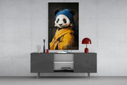Panda with a Pearl Earring Glass Wall Art || Designer Collection