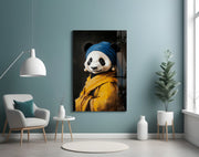 Panda with a Pearl Earring Glass Wall Art || Designer Collection