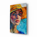 Woman in Orange Hat Glass Wall Art || Designer Collection