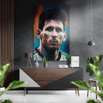 Gestreepte shirt voetballer Blauwe portret – Dibond Schilderij
