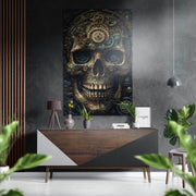 Steampunk Tandwiel schedel in Gouden – Dibond Schilderij