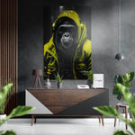 Gele hoodie dj gorilla – Dibond Schilderij