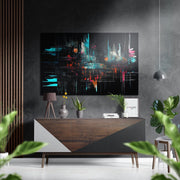Turkoois Glitch abstract stadsbeeld – Dibond Schilderij