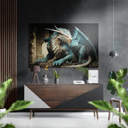 Turkoois geschubde draak in Ruïnes – Dibond Schilderij