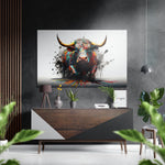 Witte Achtergrond inkt spetters stier – Dibond Schilderij