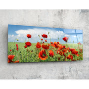 Poppy Flower Glass Wall Art (92x36 cm)