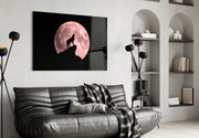 Wolf And Full Moon Glass Wall Art.