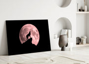 Wolf And Full Moon Glass Wall Art.