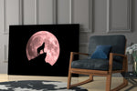 Wolf And Full Moon Glass Wall Art.