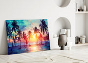 Sunset and Palms Glass Art.