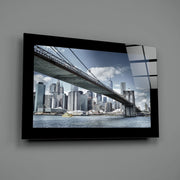Skyline onder de Brooklyn Bridge – Glasschilderij