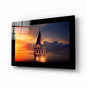 Galatatoren in Silhouet bij Zonsondergang – Glasschilderij