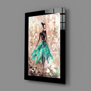 Abstracte Danseres in Turkooizen Rok – Glasschilderij