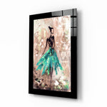 Abstracte Danseres in Turkooizen Rok – Glasschilderij