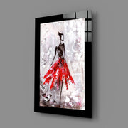 Abstracte Danseres in Rode Rok – Glasschilderij