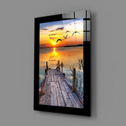 Zonsondergang met Vogels – Glasschilderij