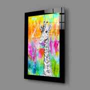 Giraf met Neon Inktspatten – Glasschilderij