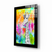 Giraf met Neon Inktspatten – Glasschilderij
