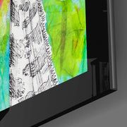 Giraf met Neon Inktspatten – Glasschilderij