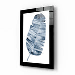 Marineblauw Palmenblad in Aquarelstijl – Glasschilderij