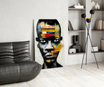 Gele Paper Strip collage portret – Glasschilderij