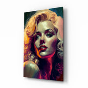 Geschilderd portret van een blonde diva in levendige kleuren – Glasschilderij
