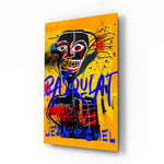Gele Tribal masker graffiti – Glasschilderij