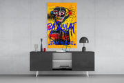 Gele Tribal masker graffiti – Glasschilderij