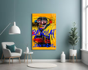 Gele Tribal masker graffiti – Glasschilderij