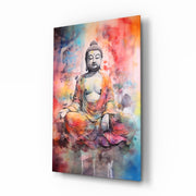 Watercolor spat Meditating Boeddha – Glasschilderij
