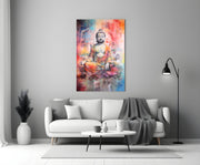 Watercolor spat Meditating Boeddha – Glasschilderij