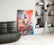 Watercolor spat Meditating Boeddha – Glasschilderij