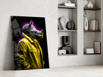 Gele jas Rhino paarse gloed – Glasschilderij