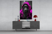 Gele Raincoat Headphone gorilla – Glasschilderij