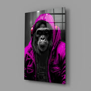 Gele Raincoat Headphone gorilla – Glasschilderij