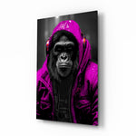 Gele Raincoat Headphone gorilla – Glasschilderij