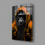 Gele Raincoat Headphone gorilla – Glasschilderij