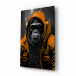 Gele Raincoat Headphone gorilla – Glasschilderij