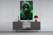 Gele Raincoat Headphone gorilla – Glasschilderij